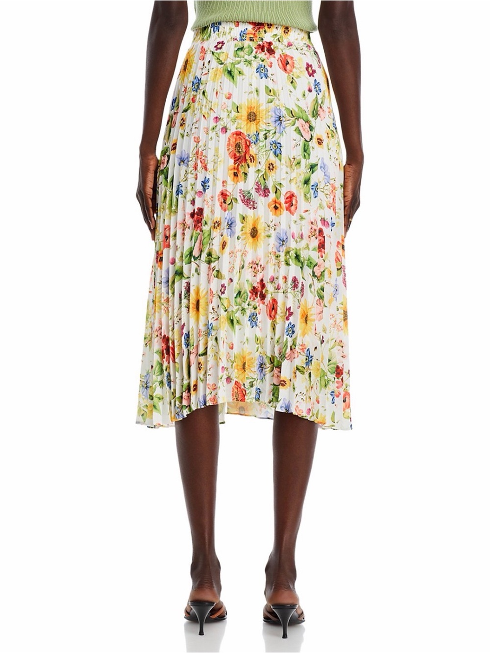 T Tahari White Floral Pleated Midi Skirt